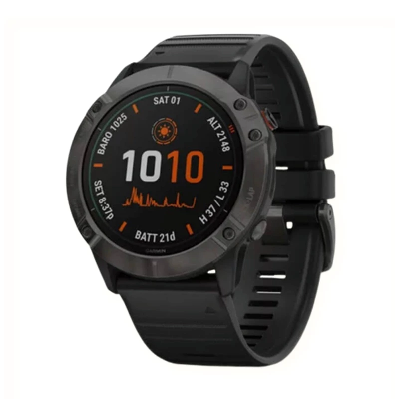 Đồng Hồ Thông Minh Garmin Fenix 6X Titanium Carbon Gray DLC - Black Band, Pro Solar
