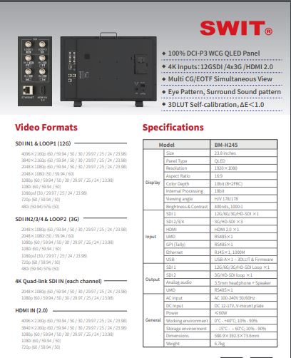 Màn Hình Hỗ Trợ Quay Monitor SWIT BM-H245