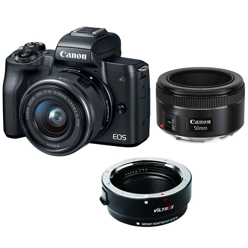 Máy Ảnh Canon EOS M50 Kit EF-M15-45mm F3.5-6.3 IS STM + EF50mm F1.8 STM (nhập khẩu)